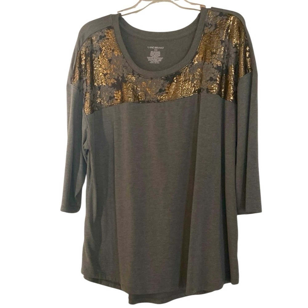 Lane Bryant Gray And Gold 3/4 Sleeve Tee Plus Size 18/20